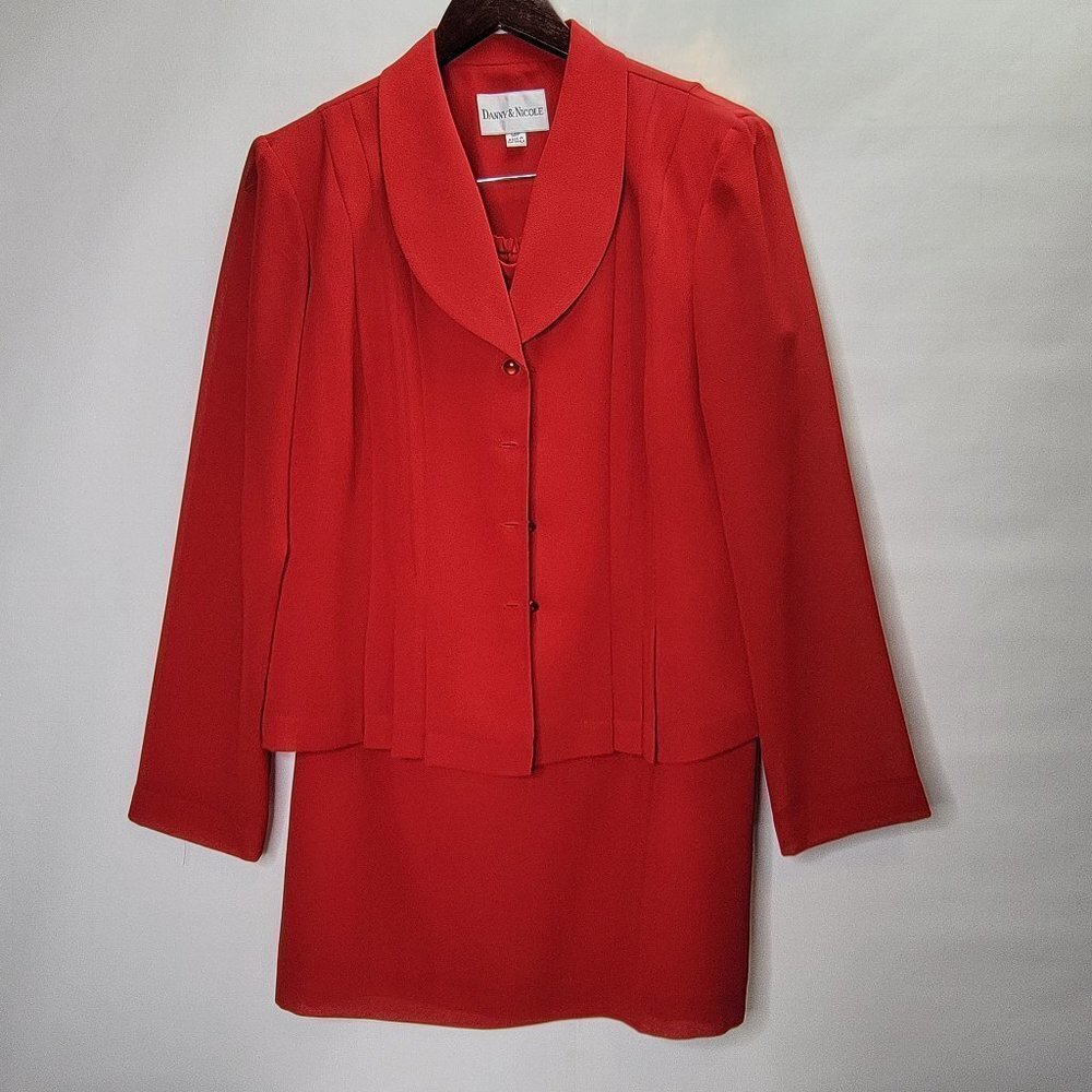 NWOT Danny & Nicole 2PC Blazer Skirt Set Red Women’s Size 14P